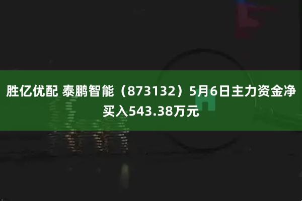胜亿优配 泰鹏智能（873132）5月6日主力资金净买入543.38万元