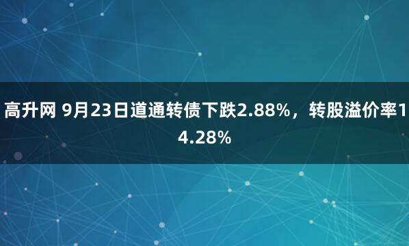 高升网 9月23日道通转债下跌2.88%，转股溢价率14.28%