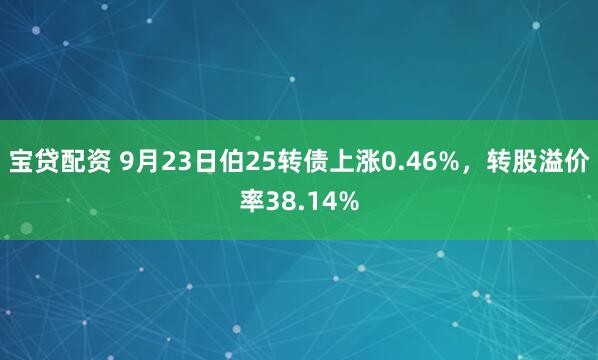 宝贷配资 9月23日伯25转债上涨0.46%，转股溢价率38.14%